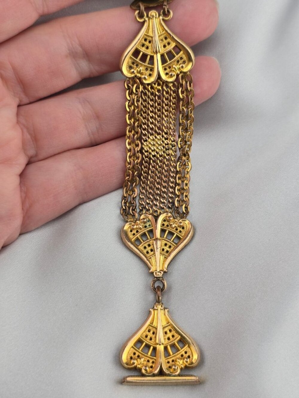 Antique Gold Filled Watch Fob With Ornate Chain & Engraved Details 1912 - Picture 9 of 10